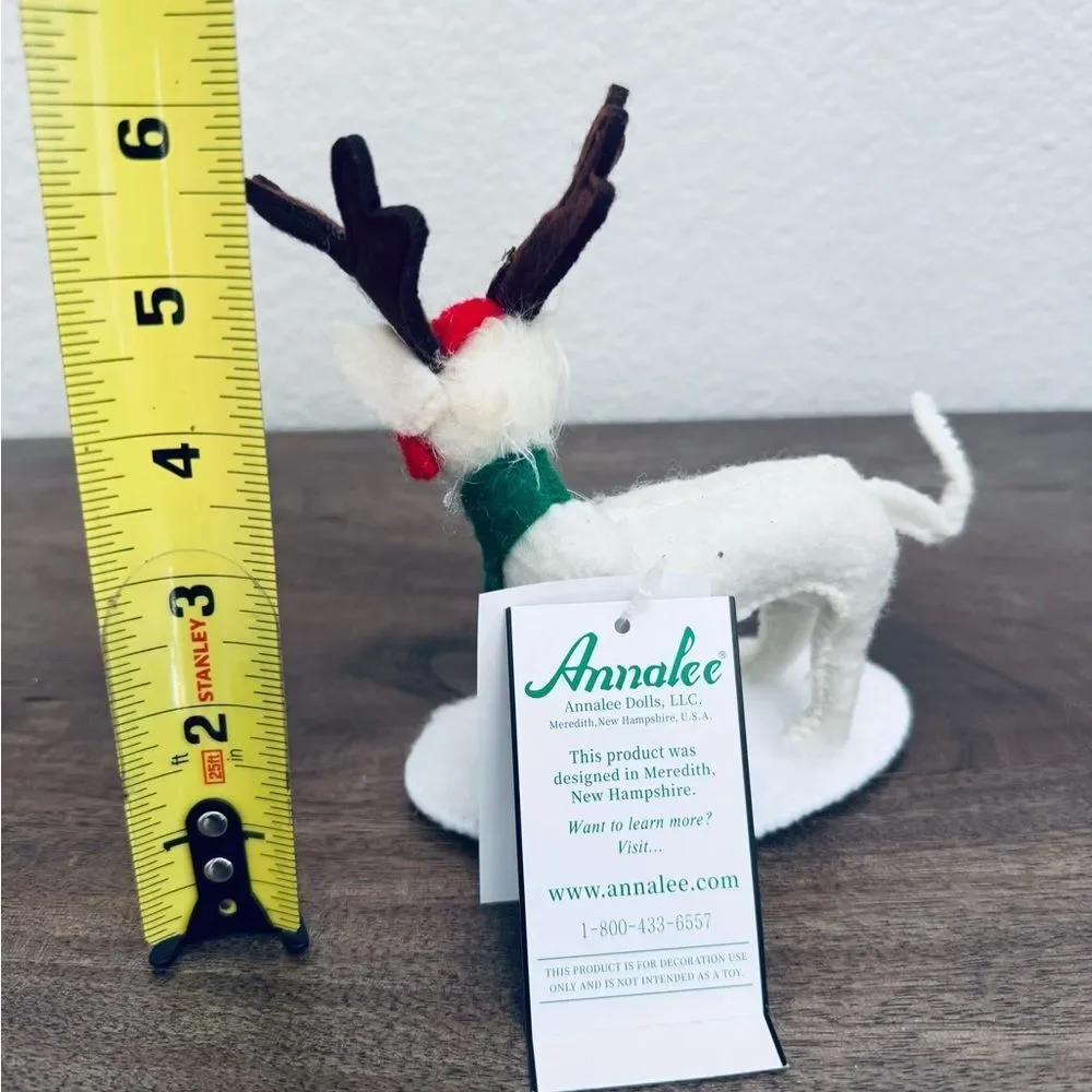 Annalee Christmas Holiday Reindeer Pup White Dog Figurine